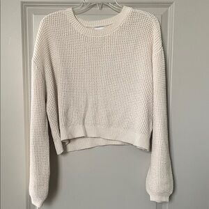 L.A. Hearts Cream Waffle Knit Scoop Crew Sweater